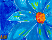 Painting of a blue flower closeup 