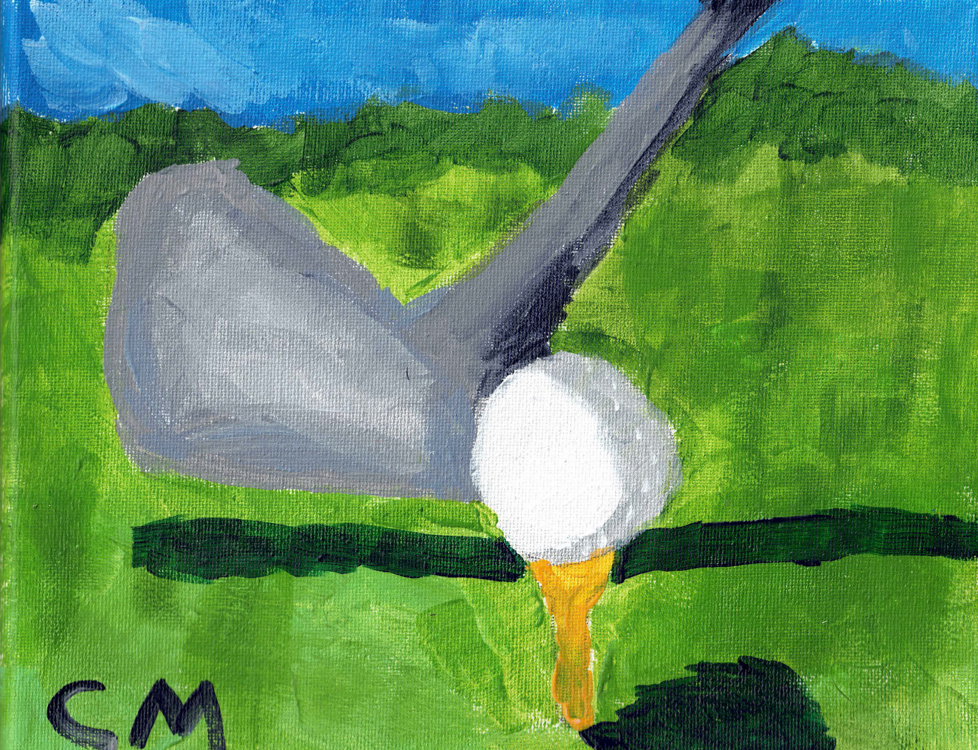 Golf club, golf ball on golf tee